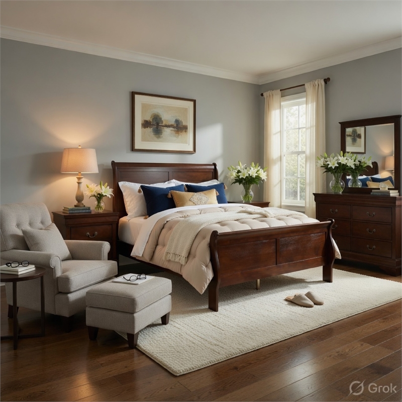 Queen Size Bedroom Set- Brown Finish- 2-Piece Set with Bed and Nightstand