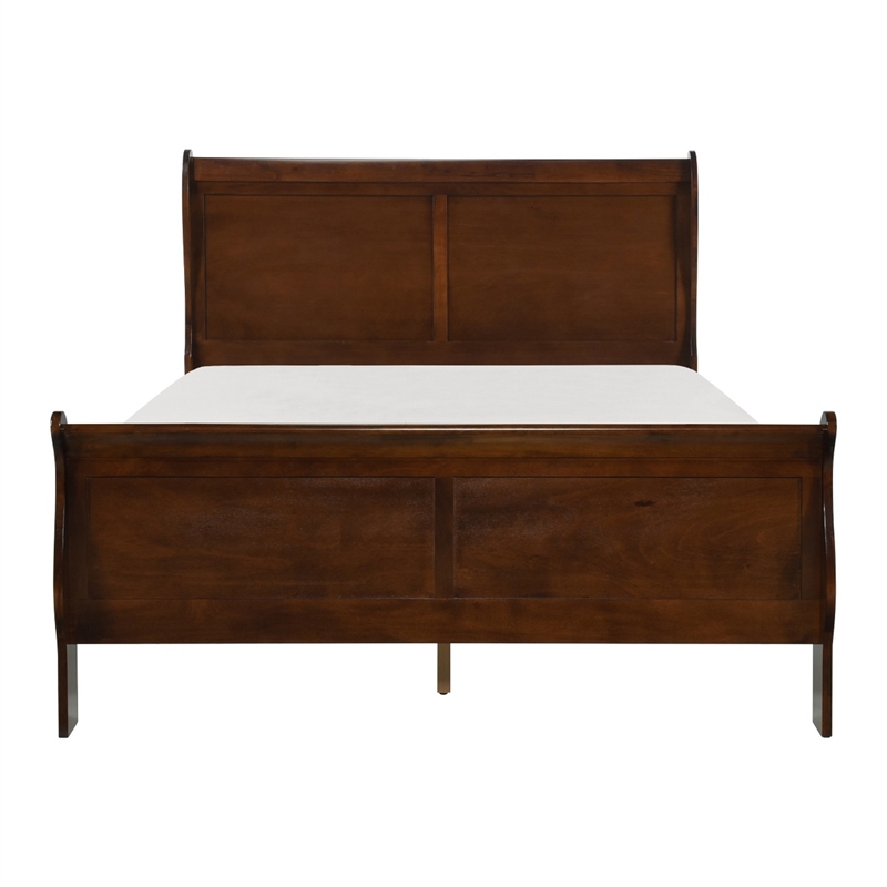 Queen Size Bedroom Set- Brown Finish- 3-Piece Set with Bed and Two Nightstands