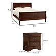 Queen Size Bedroom Set- Brown Finish- 3-Piece Set with Bed and Two Nightstands