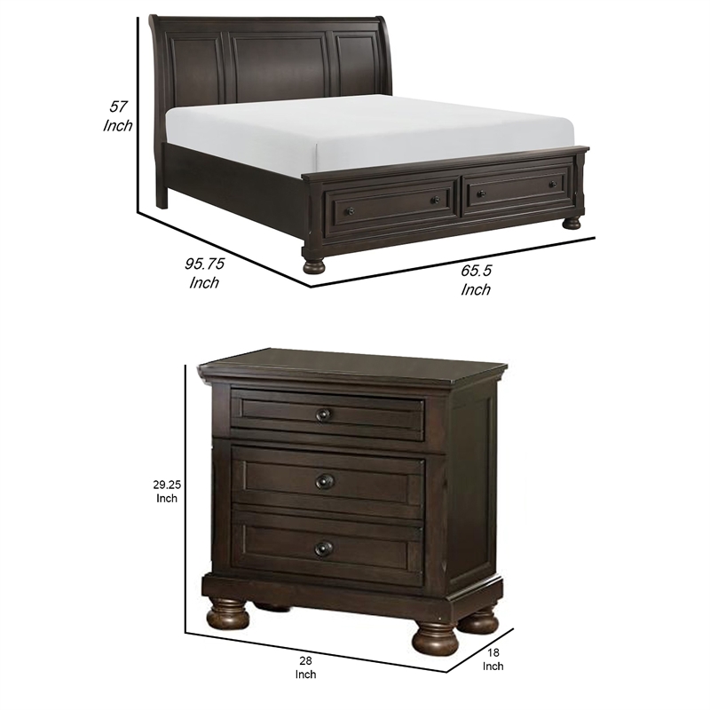 Queen Bedroom Set-Brown-Storage Bed with Drawer-3-Piece with Bed-Two Nightstand