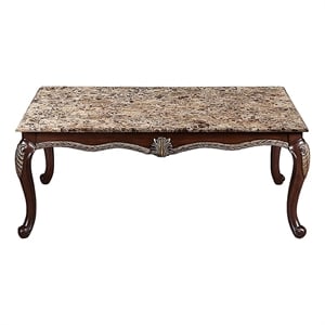 Liana Marble Coffee Table- Cherry Brown Pine Wood- Rectangular 52 Inch
