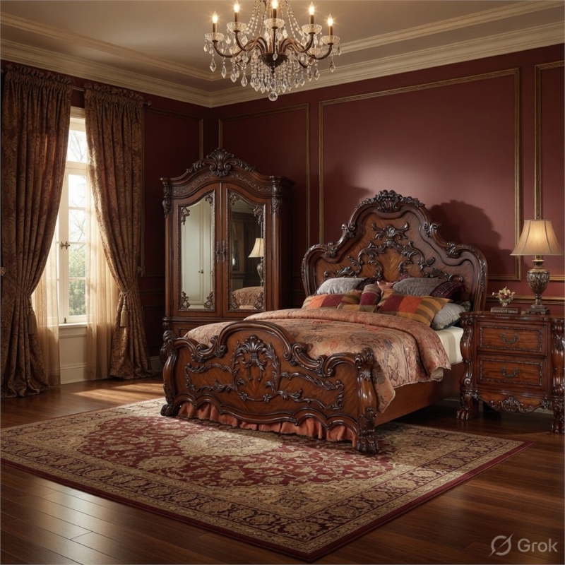 Queen Size Bedroom Set- Brown Finish- 2-Piece Set with Bed and Nightstand