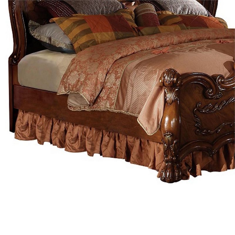 Queen Size Bedroom Set- Brown Finish- 3-Piece Set with Bed and Two Nightstands