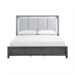 Odiy King Size Bed- Vertical Padded Gray Upholstery- LED Headboard