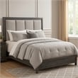Odiy King Size Bed- Vertical Padded Gray Upholstery- LED Headboard