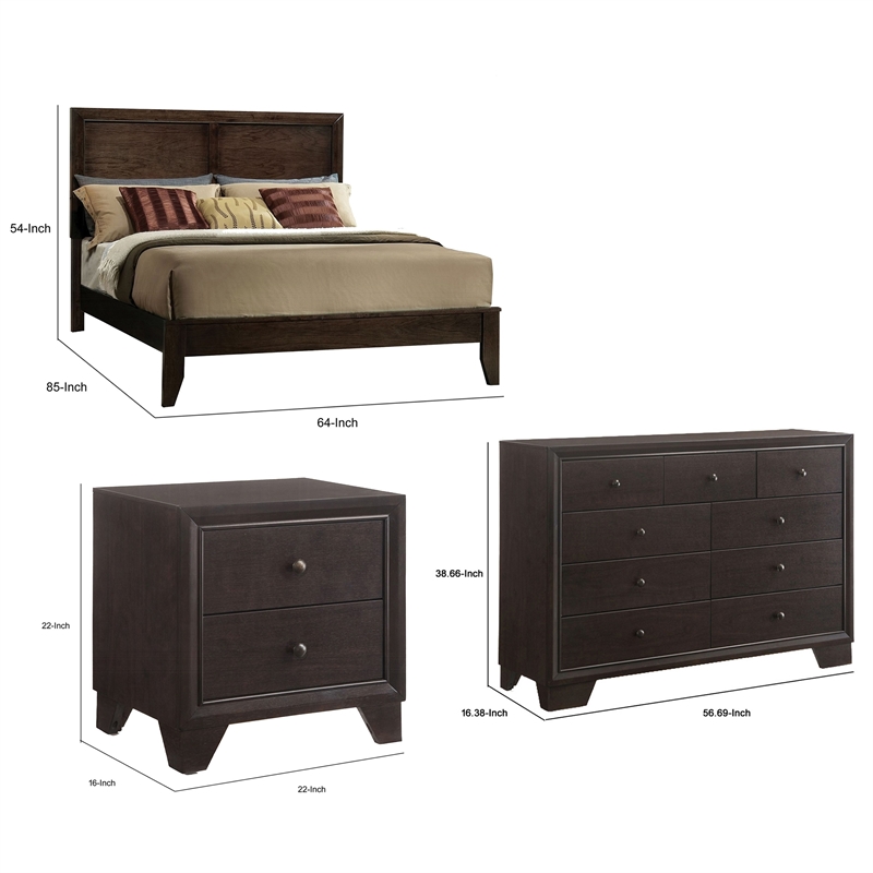 Queen Bedroom Set-Wood Design-Brown-4-Piece Set with Bed- Nightstands-Dresser