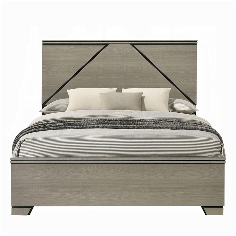 Queen Size Bedroom Set-Gray-Panel Headboard- 2-Piece Set with Bed and Nightstand