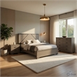 Queen Size Bedroom Set-Gray-Panel Headboard-4-Piece Set-Bed-2 Nightstand-Dresser
