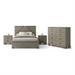 Queen Size Bedroom Set-Gray-Panel Headboard-4-Piece Set-Bed-2 Nightstand-Dresser