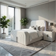 Queen Size Bedroom Set- White Finish- 2-Piece Set with Bed and Nightstand