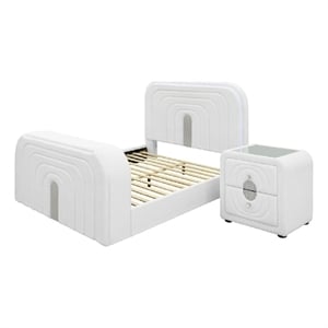 Queen Size Bedroom Set- White Finish- 2-Piece Set with Bed and Nightstand