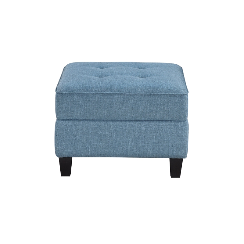 Gey Modular Storage Ottoman- Tufted Cushion- Blue Upholstery 26 Inch
