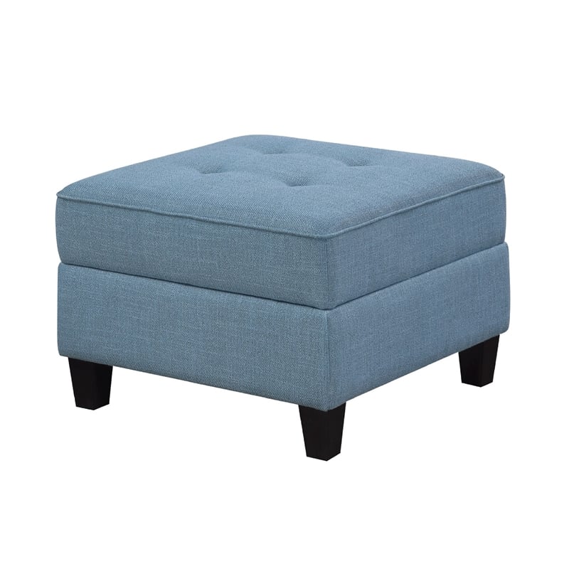 Gey Modular Storage Ottoman- Tufted Cushion- Blue Upholstery 26 Inch