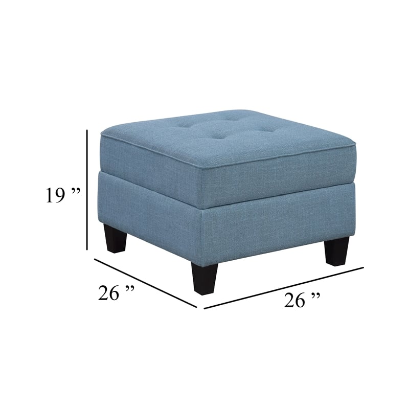Gey Modular Storage Ottoman- Tufted Cushion- Blue Upholstery 26 Inch