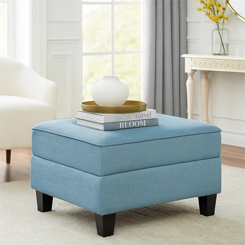 Gey Modular Storage Ottoman- Tufted Cushion- Blue Upholstery 26 Inch