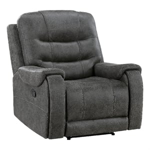 Oby Manual Reclining Chair- Panel Stitched Back- Dark Gray Microfiber