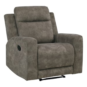 Diti Manual Pull Tab Reclining Chair- Brown Stain Resistant Microfiber