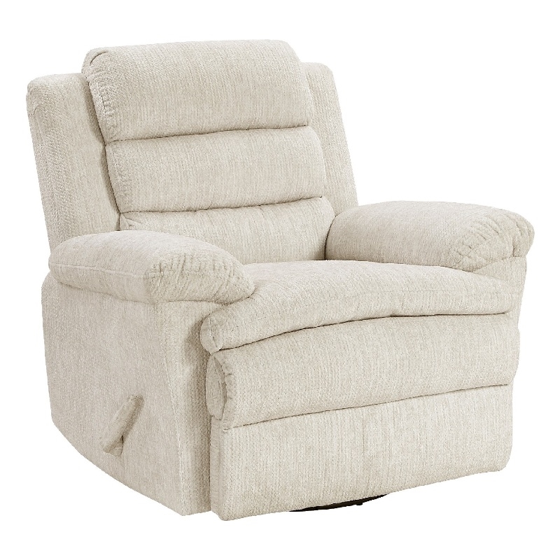Oxy Swivel Manual Reclining Chair- Foam Pillow Arms- Beige Microfiber