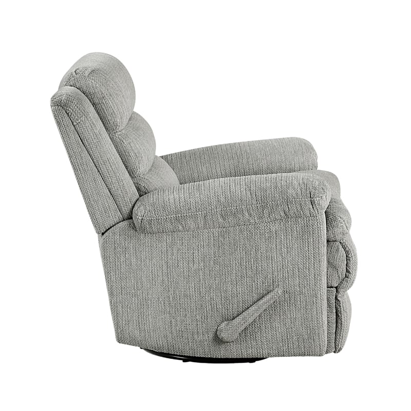 Oxy Swivel Manual Reclining Chair- Foam Pillow Arms- Gray Microfiber