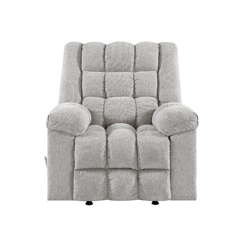 Winy Manual Rocker Reclining Chair- Pillow Grid Tufted Gray Chenille