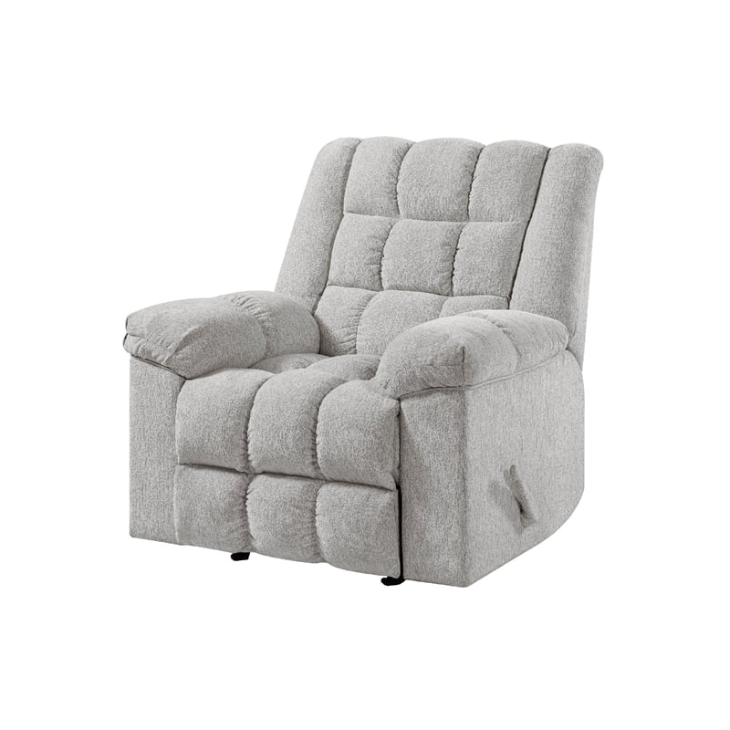 Winy Manual Rocker Reclining Chair- Pillow Grid Tufted Gray Chenille