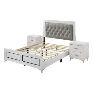 Queen Bedroom Set-White-Storage Bed with Drawers-3-Piece Set-Bed-Two Nightstand