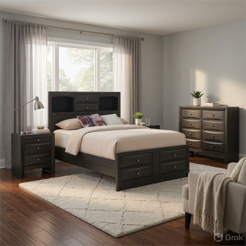 Queen Bedroom Set-Storage Bed with Drawers- 4-Piece Set-Bed-2 Nightstand-Dresser