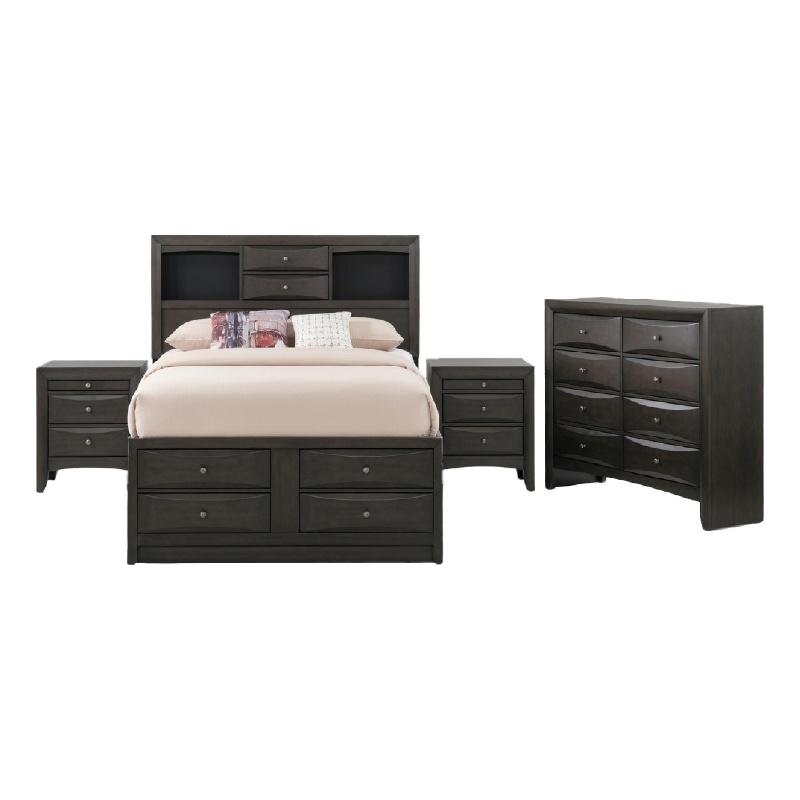 Queen Bedroom Set-Storage Bed with Drawers- 4-Piece Set-Bed-2 Nightstand-Dresser