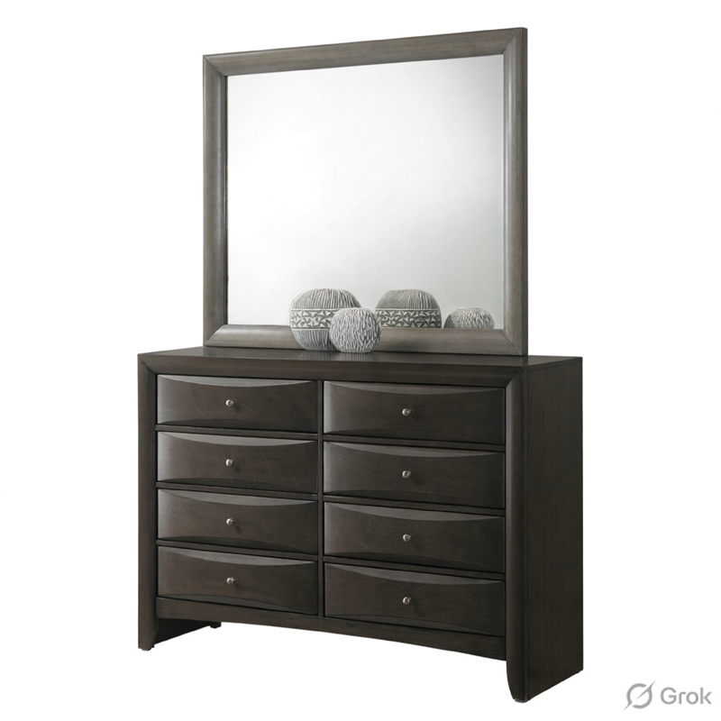 Queen Size Bedroom Set- Wood Design-5-Piece Set- Bed-2 Nightstand-Dresser-Mirror