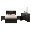 Queen Size Bedroom Set- Wood Design-5-Piece Set- Bed-2 Nightstand-Dresser-Mirror