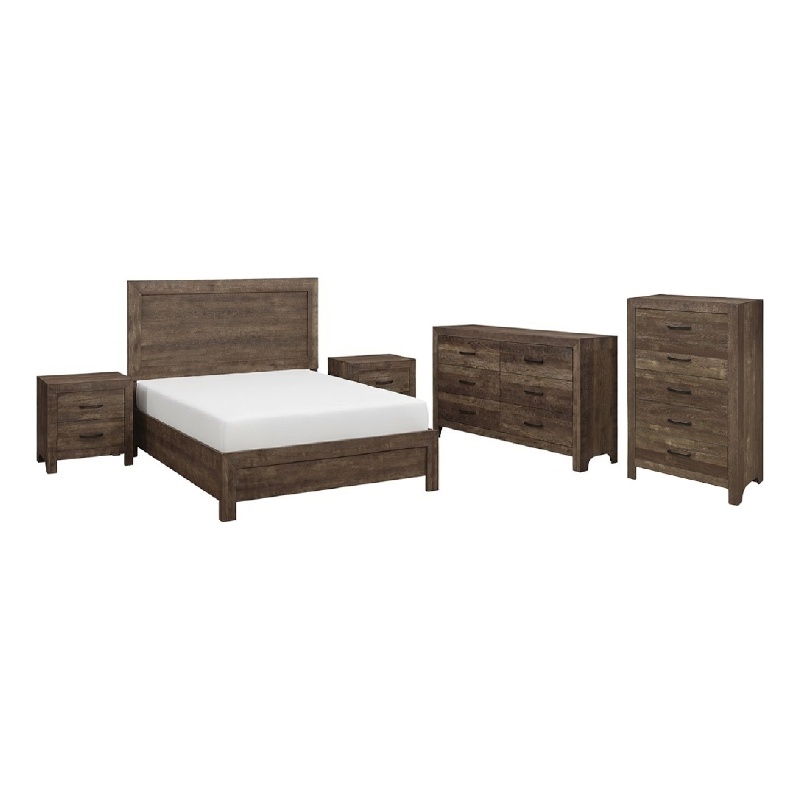 Queen Size Bedroom Set- White Finish- 5-Piece Set with Bed and Two Nightstands