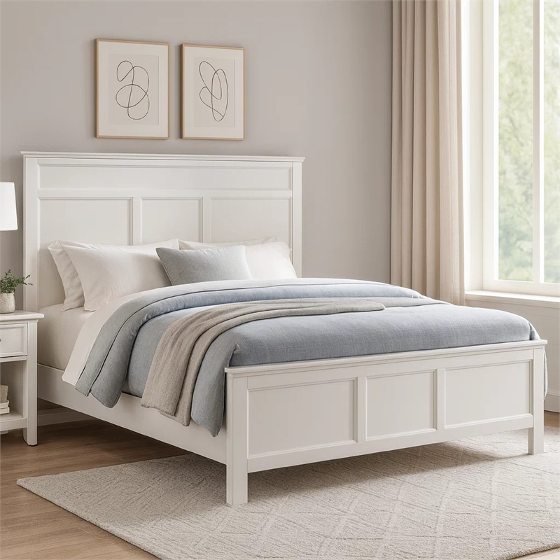 Aani King Size Bed- Framed Headboard- Farmhouse White Finish