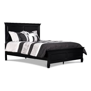 Umi King Size Bed- Solid Wood Panel Headboard- Farmhouse Black