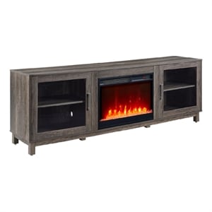 Sumi TV Stand Cabinet- Electric Fireplace Heater- Glass Doors- 70 Inch Gray