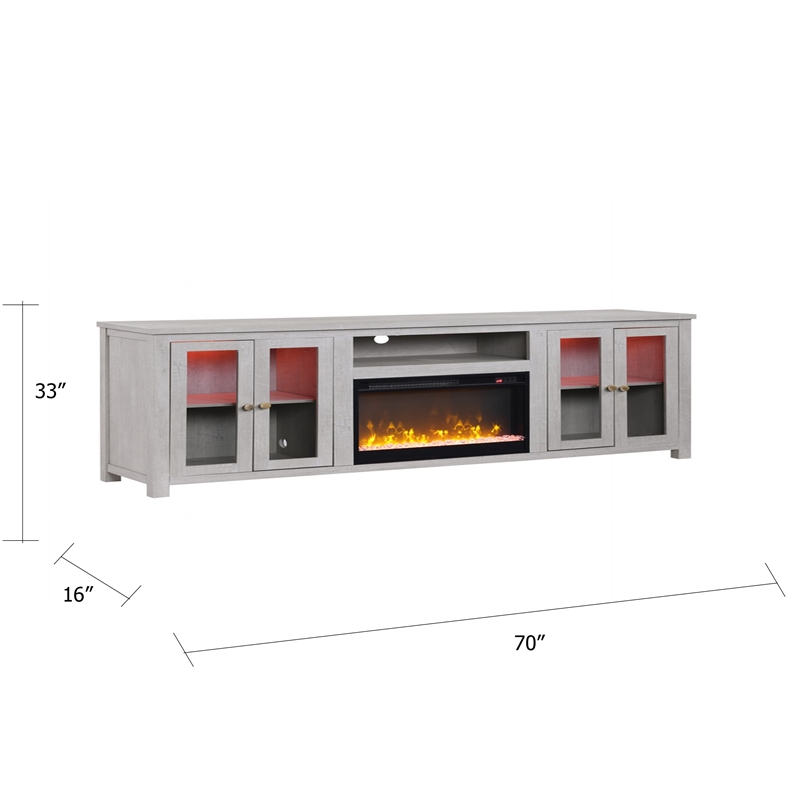 Tony Electric Fireplace TV Stand Cabinet with Heater- 70 Inch Walnut White