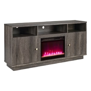 Ambi Electric Fireplace TV Stand Cabinet- Heater- 2 Door- 70 Inch Wood Gray