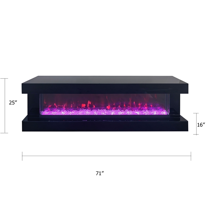 Vista LED Fireplace TV Stand Cabinet with Bluetooth Speaker- 71 Inch Black