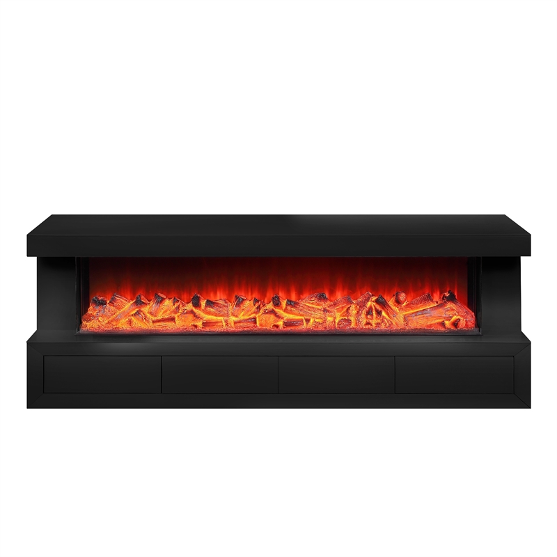 Dori LED Fireplace TV Stand Cabinet with Bluetooth Speaker- 71 Inch Black