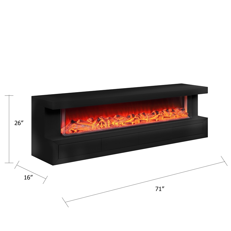 Dori LED Fireplace TV Stand Cabinet with Bluetooth Speaker- 71 Inch Black