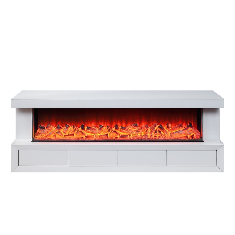 Dori LED Fireplace TV Stand Cabinet with Bluetooth Speaker- 71 Inch White