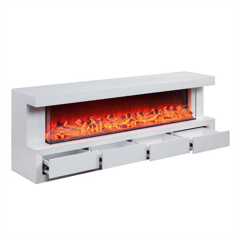 Dori LED Fireplace TV Stand Cabinet with Bluetooth Speaker- 71 Inch White