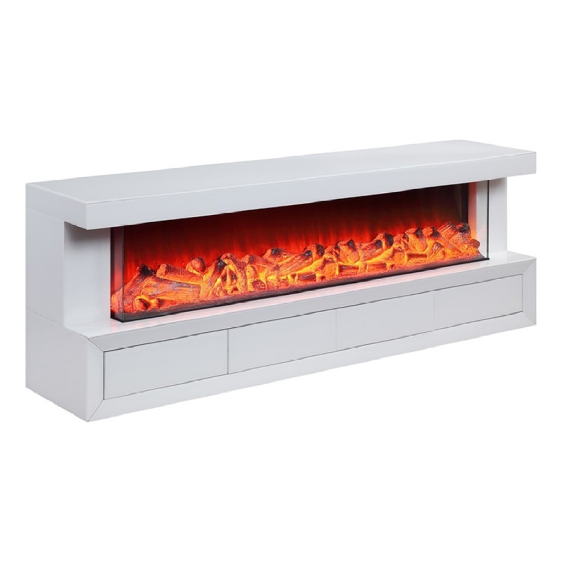 Dori LED Fireplace TV Stand Cabinet with Bluetooth Speaker- 71 Inch White