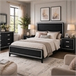 Queen Size Bedroom Set- Black Finish- 3-Piece Set with Bed and Two Nightstands