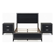Queen Size Bedroom Set- Black Finish- 3-Piece Set with Bed and Two Nightstands