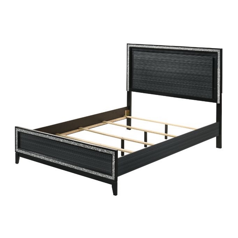 Queen Size Bedroom Set- Black- 4-Piece Set with Bed- 2 Nightstand-Dresser
