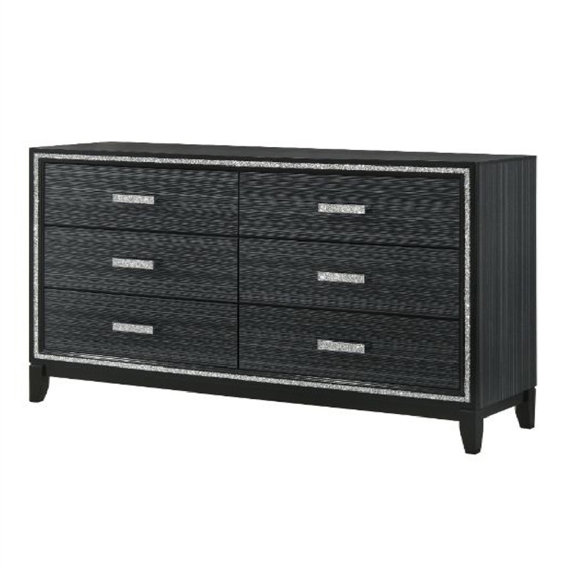 Queen Size Bedroom Set- Black- 4-Piece Set with Bed- 2 Nightstand-Dresser
