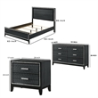 Queen Size Bedroom Set- Black- 4-Piece Set with Bed- 2 Nightstand-Dresser