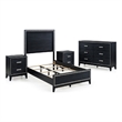 Queen Size Bedroom Set- Black- 4-Piece Set with Bed- 2 Nightstand-Dresser