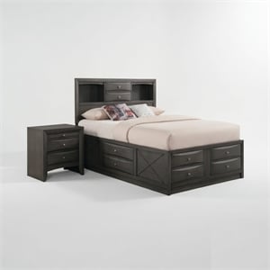 Queen Size Bedroom Set-Gray-Storage Bed with Drawers-2-Piece Set-Bed-Nightstand