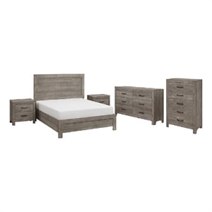 Queen Size Bedroom Set-Panel Headboard-5-Piece Set-Bed-2Nightstand-Dresser-Chest